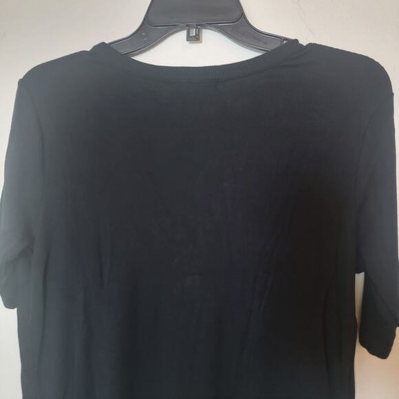 Marine Layer Lexi Button Front Ribbed Black Short Sleeve V-Neck Top Shirt Medium - Picture 8 of 11